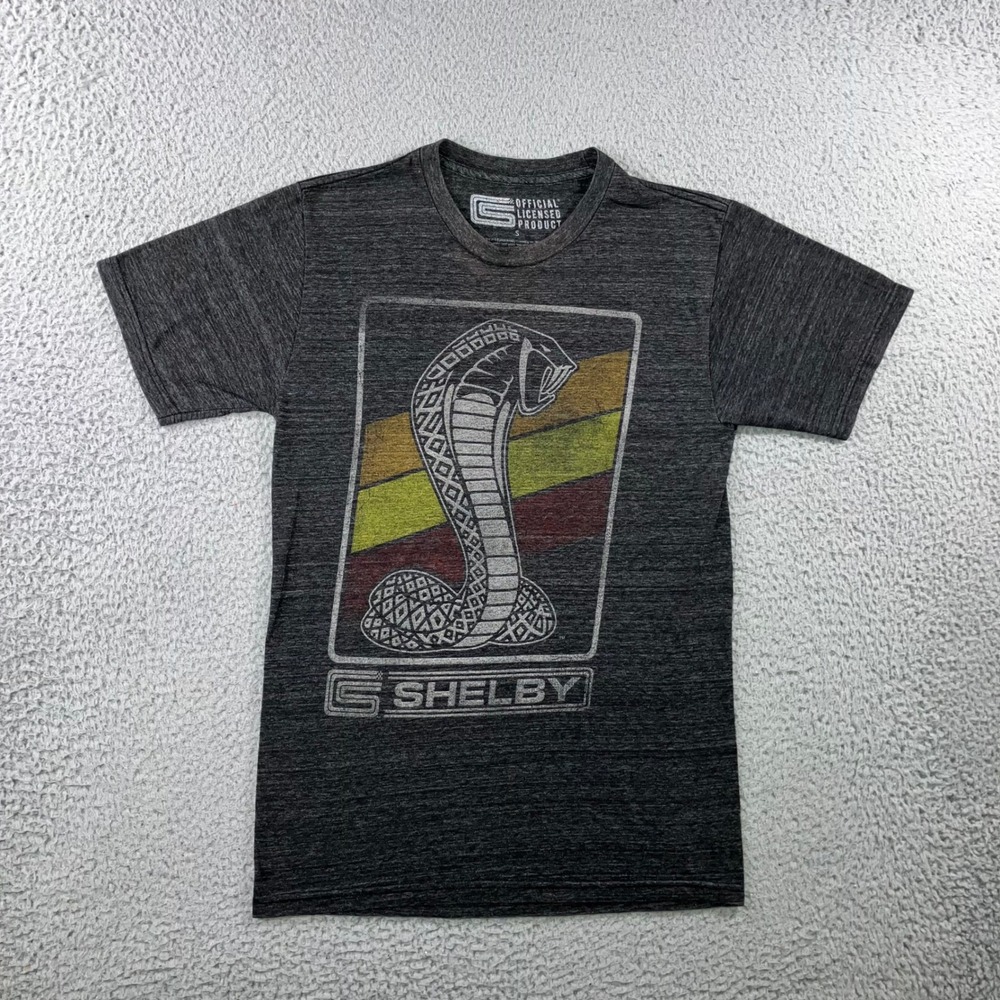 Official Ford Shelby Cobra Graphic T-Shirt S Charcoal Gray Retro Stripe Car Tee